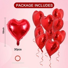 30Pcs 18 Inch Red Heart Balloons Valentine’s Day Heart Shape Foil Mylar Ballo…