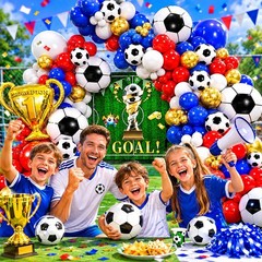 Soccer Party Decorations 161Pcs, Soccer Balloon Garland Arch Kit with Backdro…