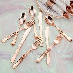 50 Pack Pre Rolled Rose Gold Plastic Silverware Set with Napkins,Disposable W…