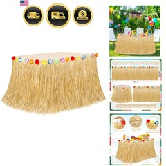 Luau Party Decorations, Natural Hawaiian Grass Table Skirt, Flower 108 X 29.5…