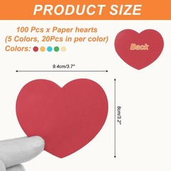100 Pcs 3.7×3.2 Inch Multicolor Heart-Shape Paper Cutouts for Valentines Day