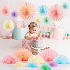 Huge Pastel Hanging Paper Fans Macaron Rainbow Classroom Decor 9 PCS