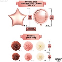 Rose Gold Birthday Decorations Set – Pack of 47, Balloons, Pompoms, Banner