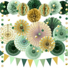 Sage Green Gold Party Decorations, Fans Honeycomb Balls Circle Garlands for G…