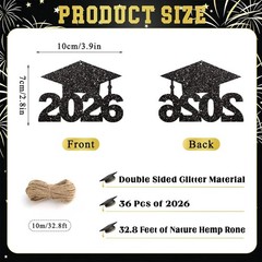 2026 Graduation Party Decorations – 36Pcs Graduation Cutouts Tags Black Glitt…