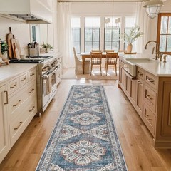 Washable Kitchen Runner Rug – 2×10 Hallway 2′ x 10′ (Runner), Blue