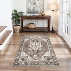 RUUGME Washable 3×4 Entryway Rug – Vintage Low Pile Area Rugs Non-Slip Stain …