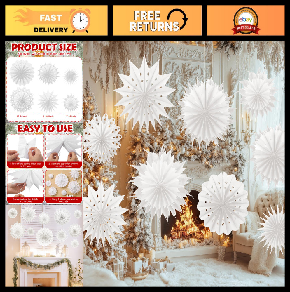 18 Pcs Large 3D Paper Snowflakes – Winter Hanging Decor for Home & Party