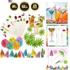 160 pcs Cocktail Decor Set Drink Umbrellas Fruit Picks Bamboo Sticks Summer P…