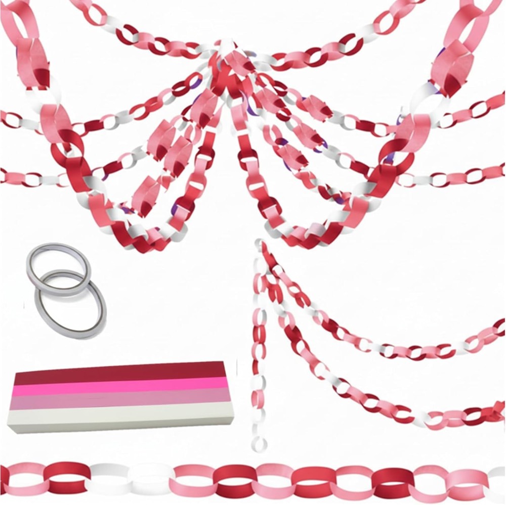 600 Sheet Paper Chain Garland Strips 1×8 Inch with Double Sided Tape, DIY