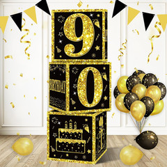 Eiurteao 3Pcs 90Th Birthday Decorations Boxes for Men Women, Black Gold Happy 90