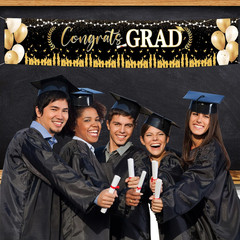 118X20Inches Black Gold Large Congrats Grad Class of 2026 Banner Congrats Gra…