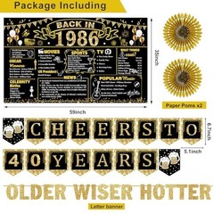 40th Birthday Party Decorations Set – 16PCS Vintage Banner, Backdrop, Swirls & P