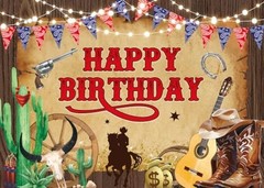 Western Cowboy Birthday Backdrop Wild West Rustic Wooden House Rodeo Boot 8x6FT