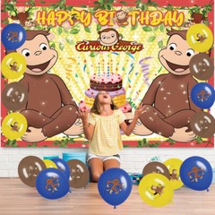 Curious George Party Supplies Birthday Decor Balloons Cake Toppers Banner 5X3ft