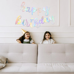 Holographic Happy Birthday Banner,Pre Strung Iridescent Birthday Party Decoratio