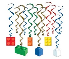 Building Blocks Party Decorations Set Multicolor Tablecover, Banner, And Whirls
