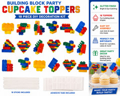 SparkDot Building Blocks Party Cupcake Toppers 18 Pc Glitter Birthday Decoration