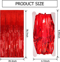 2 Pack Red Streamer Backdrop Curtains for Christmas, Birthday, Party Decor