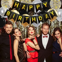 Happy Birthday Banner, Black Gold Birthday Decoration, 16 Pcs 12in Balloons w…