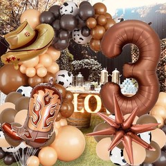 Western Cowboy Party Decorations, 40 Inch Foil Brown Number 3 Balloons, Latex…
