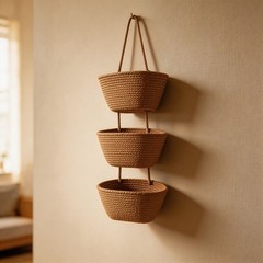 White 3-Tier Cotton Wall Storage Basket for Vertical Space Organization