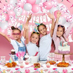 153 Pcs Easter Bunny Birthday Party Decorations Kit with Bunny Birthday Banne…