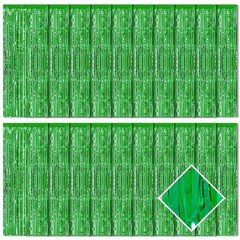 20 Pack Green Foil Fringe Curtains 3.2ft x 9.8ft Metallic Tinsel Backdrop for Pa