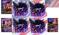 4th of July Solar String Lights – 400 LEDs, 132FT Red, White & Blue Waterproof