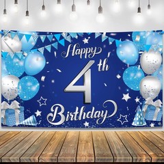 Xtralarge, Blue Happy 4th Birthday Banner – 72×44 Inch | Blue Banner For Birthda