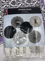 NEW Black/White Party Dec. 6 Paper Fans Hobby lobby & 18 Wilton Paper Doilies