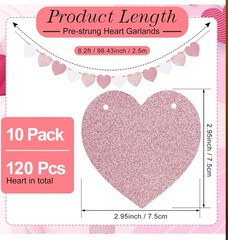 60Pcs Hanging Hearts Pink Sparkle Garland Valentines Day Anniversary Decoration