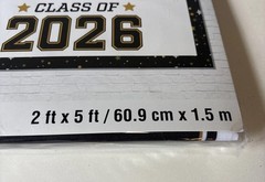 Class of 2026 Grad. 5 Ft Backdrop Black, Gold, Silver & White Celebrate It New