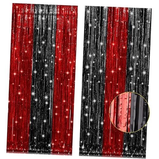 , 2 Pack 3.2×8.2 Feet Black and Red Foil Fringe Curtains Party Red and Black