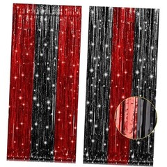 , 2 Pack 3.2×8.2 Feet Black and Red Foil Fringe Curtains Party Red and Black