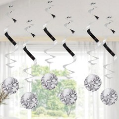 Silver Disco Ball Hanging Swirls Party Decorations Pack 6 Retro 70s Theme AU