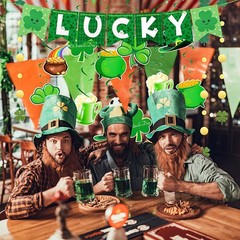 37 Pcs St. Patrick’s Day Decor, 1 Festive Banner, 12 Hanging Spiral Decorations