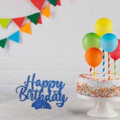 Happy Birthday Table Centerpiece, Dark Blue Glitter Birthday Party Paper Free