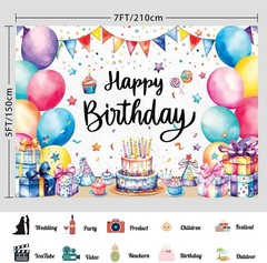 7x5ft Colorful Birthday Backdrop Banner Large Happy Birthday Party Decoration…
