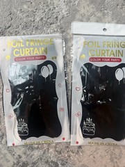 2 Pack Foil Fringe Curtain Backdrop, Black Solid Party Decoration, Foil China
