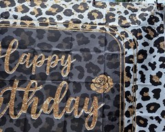 Leopard Print Happy Birthday Banner Backdrop ~71″ x 47″ New Black & Gold Party.