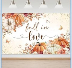 Mocsicka Fall Wedding Floral Pumpkin Polyester Backdrop 6ft x 3.6ft