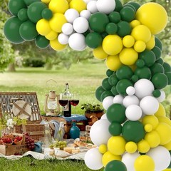 Retro Green Yellow White Balloon Garland Arch Kit, 122pcs Dark Green Yellow W…