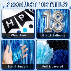 18th Decorations for Boys, 35Pcs Blue Black Happy 18th Decorations Including …