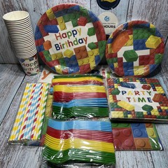194 Pc.Building Block Table Ware And Backdrop.NIB.Ships Within 24 Hours.Vibrant