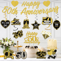 Pre-Strung Glitter 50Th Anniversary Banner Decorations, Happy 50Th Wedding Anniv