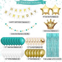 Teal Blue and Gold Birthday Party Decorations Happy Birthday Banner Turquoise