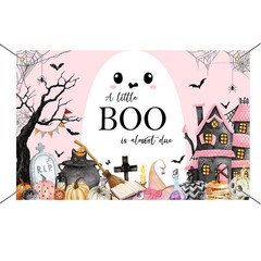 Mocsicka Little Boo Halloween Baby Shower Backdrop Banner Pink Black 70.8×43.3in