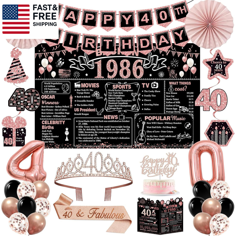 40Th Birthday Decorations for Women,32Pcs Back in 1986 Birthday Party Decoration