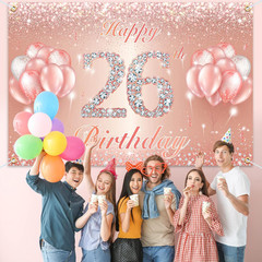Happy 26th Birthday Banner Backdrop – 26 Birthday Party Decorations Supplies for